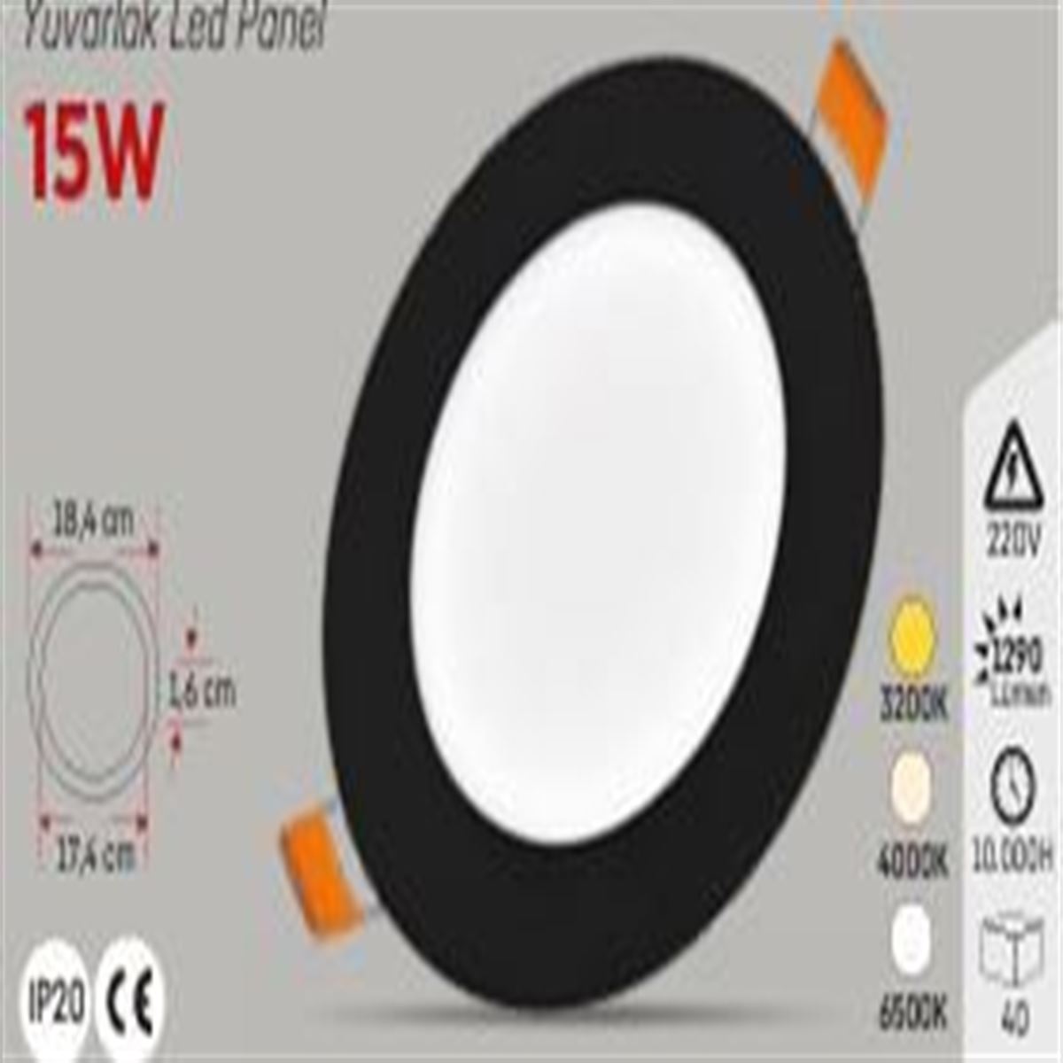 SİYAH KASA 15W S.A. YUVARLAK PANEL BEYAZ 1